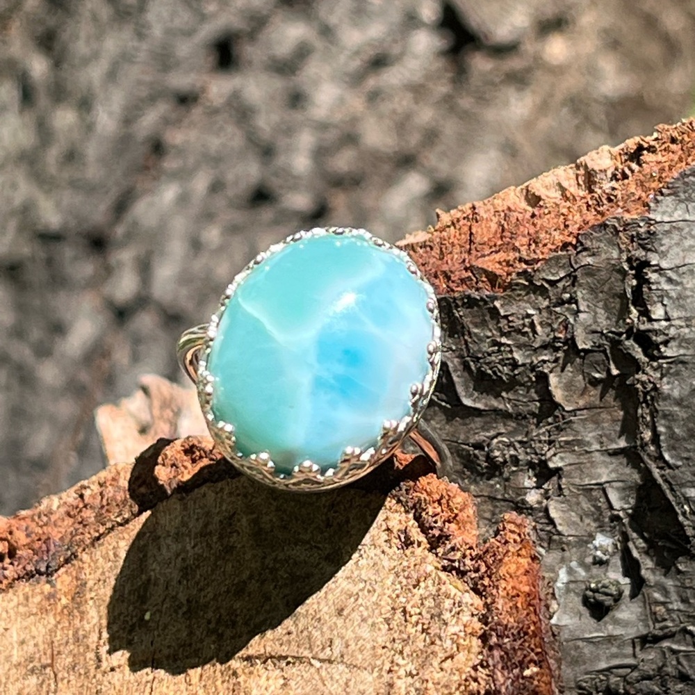 Size 8.75 Sterling silver dainty larimar ring